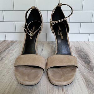 Saint Laurent beige suede heeled sandals